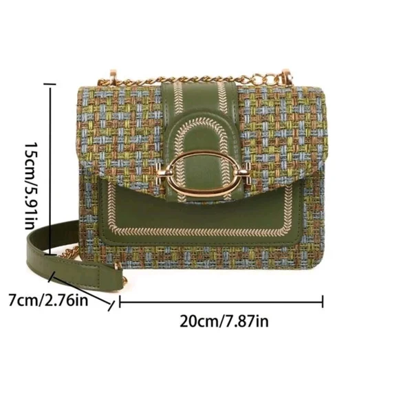 BRAND NEW ** Green Tweed Chain Strap Women's Bag - Picture 5 of 5